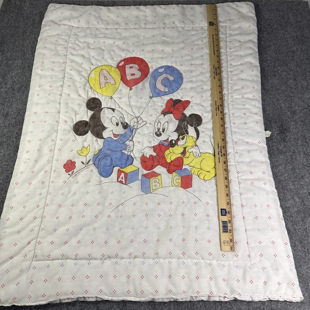 Vintage 1984 Dundee Disney Baby Crib Blanket Mickey Minnie Pluto Quilt USA 41x31